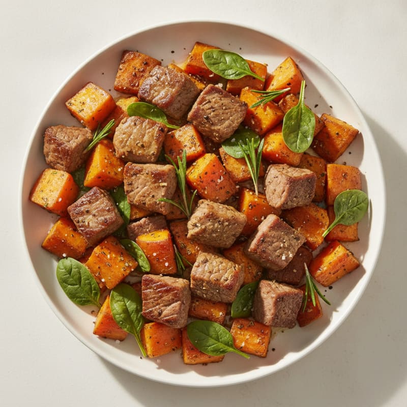 Diced Beef with Roasted Root Vegetables