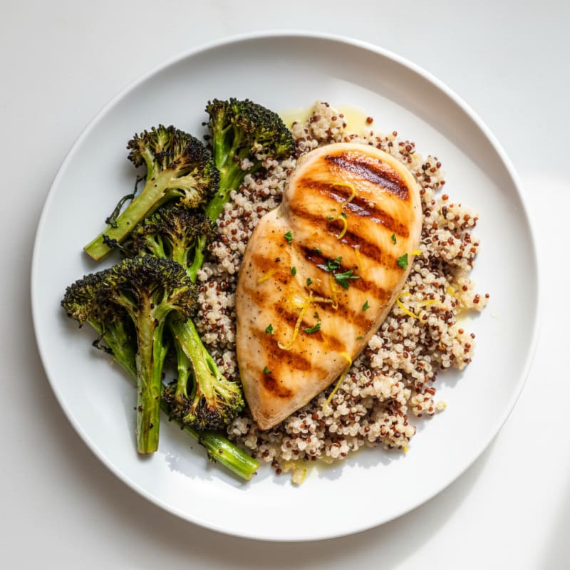 Grilled Chicken Breast with Quinoa and Roasted Broccoli