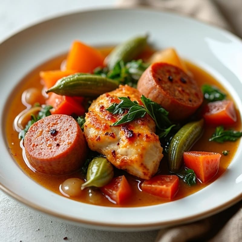 Spicy Chicken and Sausage Hearty Vegetable Stew with Okra