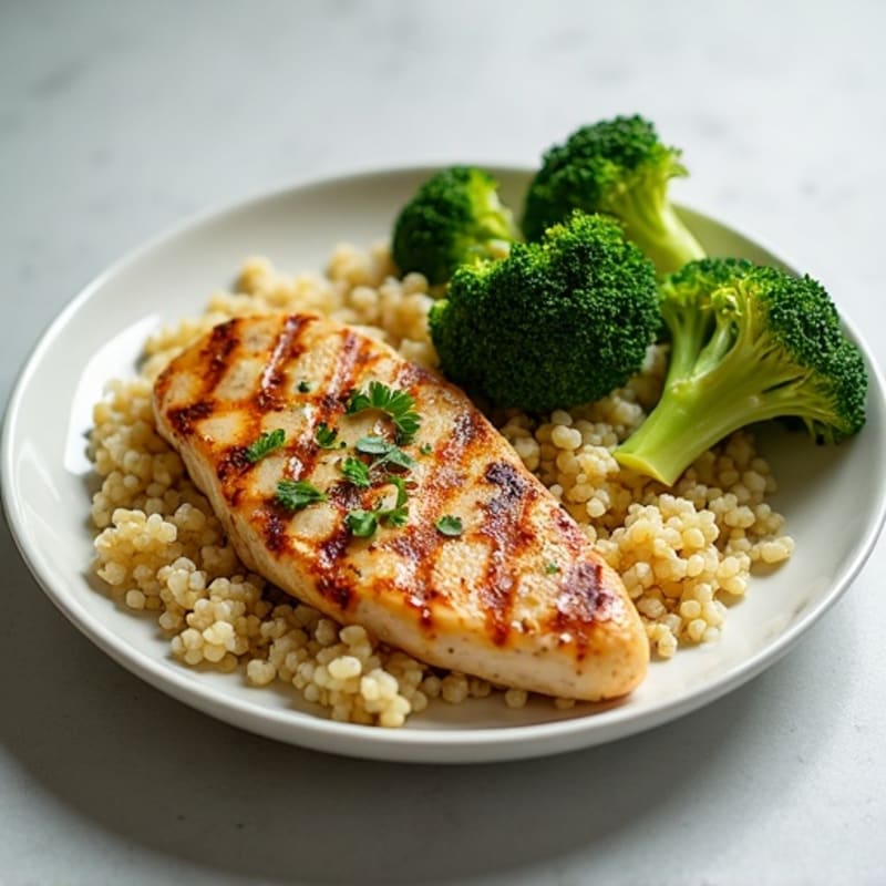 Grilled Chicken Breast with Quinoa and Roasted Broccoli