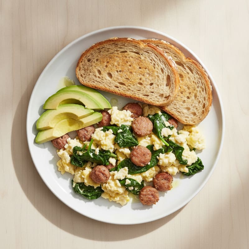 Egg White and Turkey Sausage Scramble with Spinach