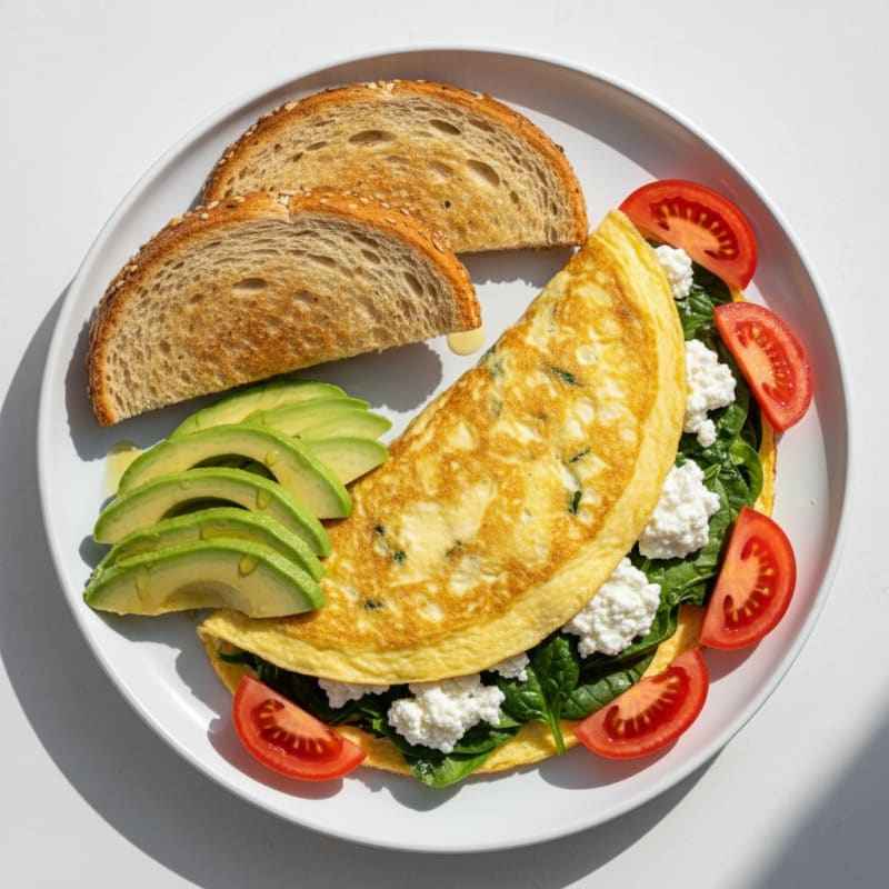 Egg White Spinach Omelette with Cottage Cheese and Tomato