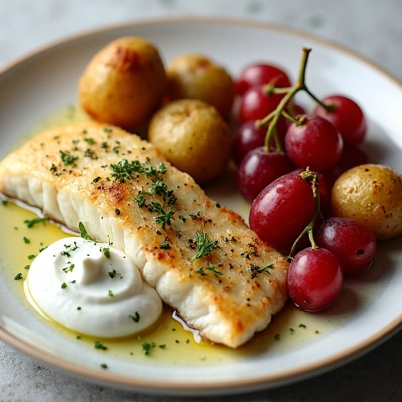 Herb-Baked Fish with Roasted Potatoes and Grapes
