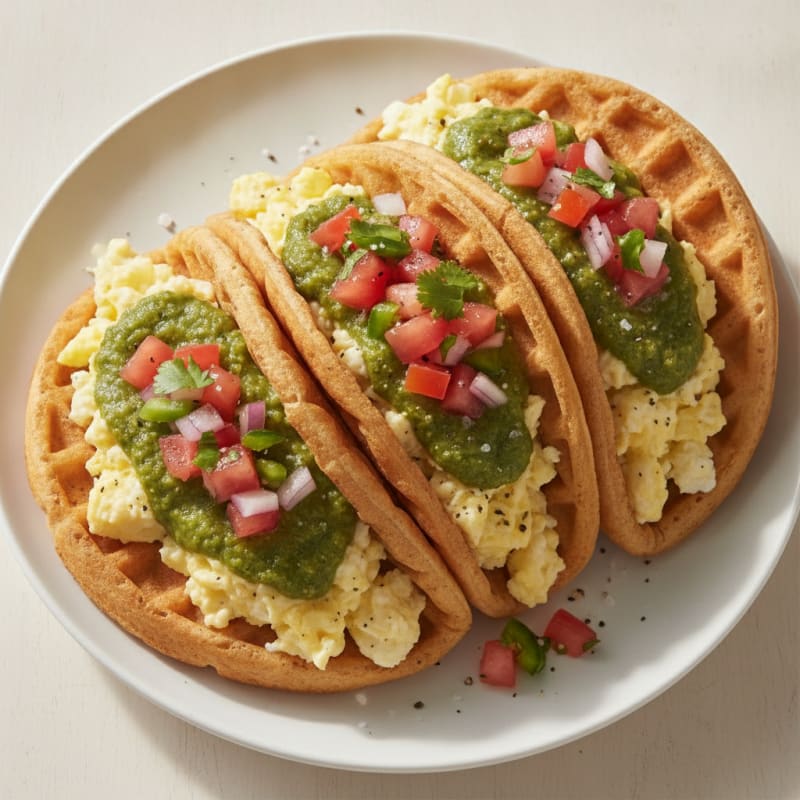 Salsa Verde Egg and Waffle Tacos