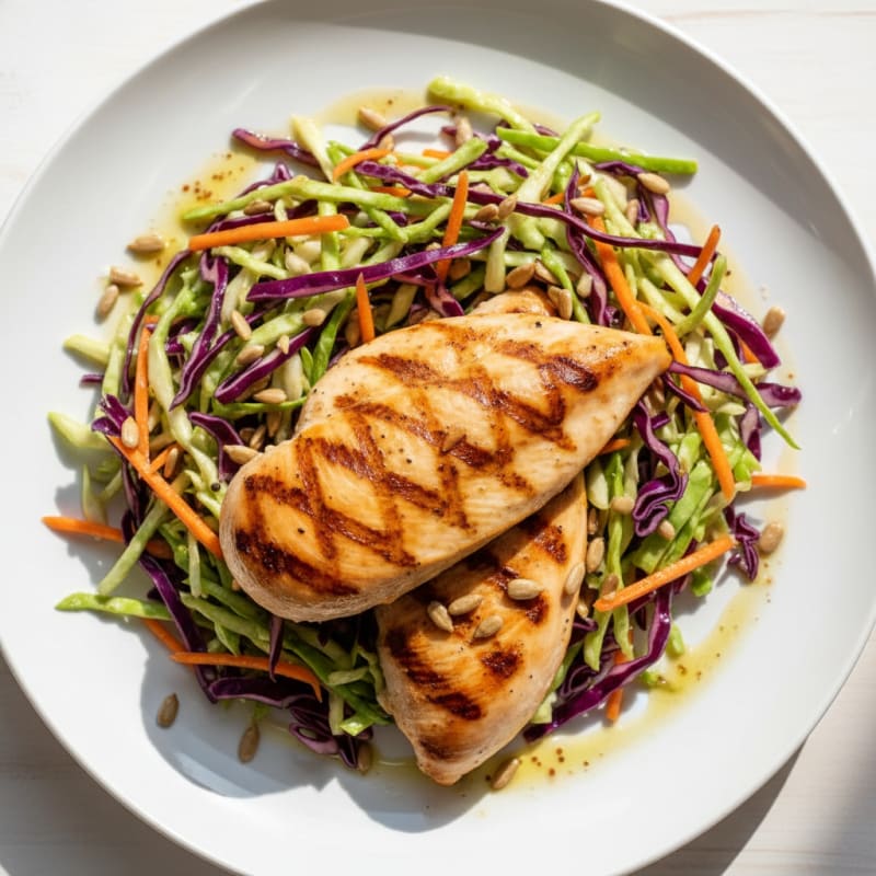 Grilled Chicken Breast with Crunchy Cabbage Slaw