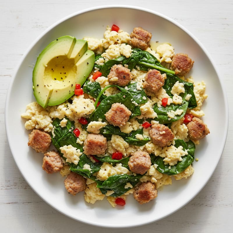 Egg White Spinach Scramble with Turkey Sausage