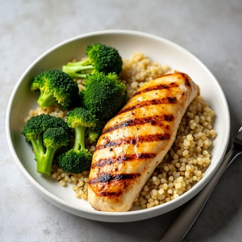 Grilled Chicken Breast with Quinoa and Roasted Broccoli