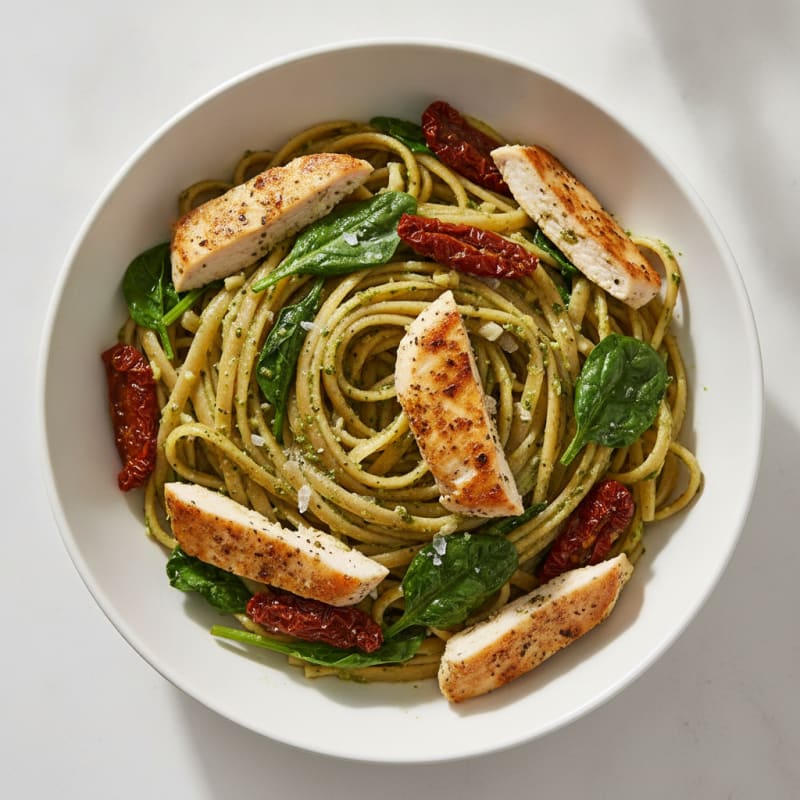Pesto Chicken Linguine with Sun-Dried Tomatoes