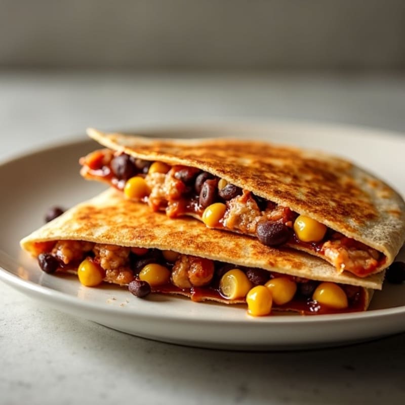 BBQ Chicken Crispy Quesadilla with Black Beans and Corn