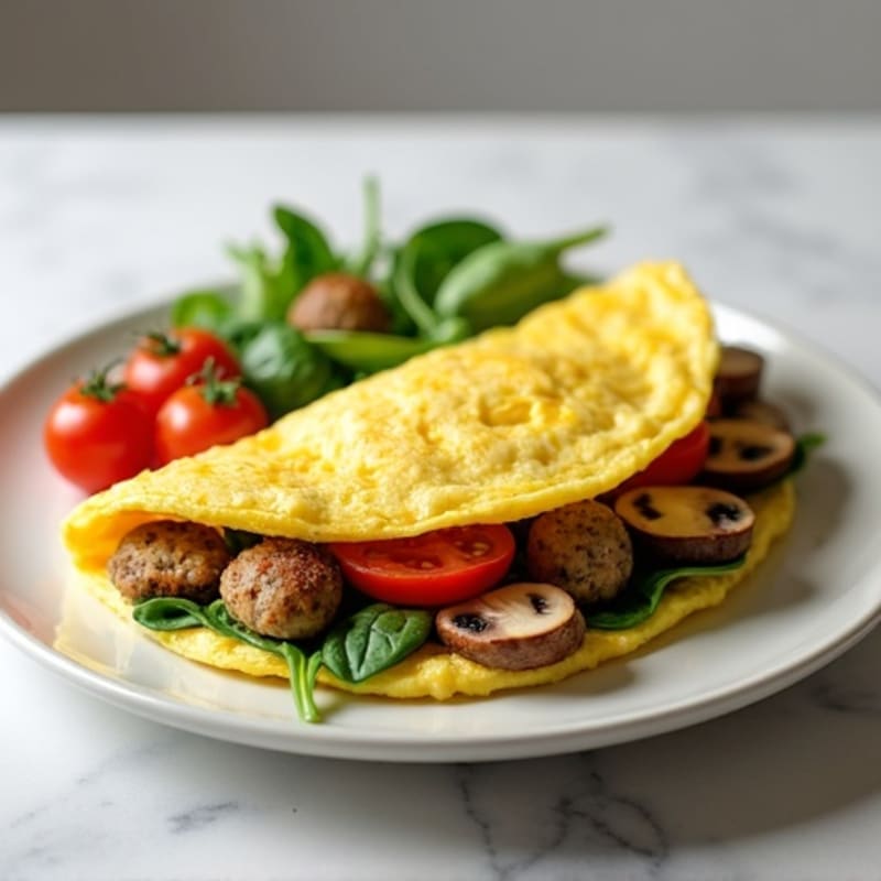Fluffy Egg White Omelette with Turkey Sausage