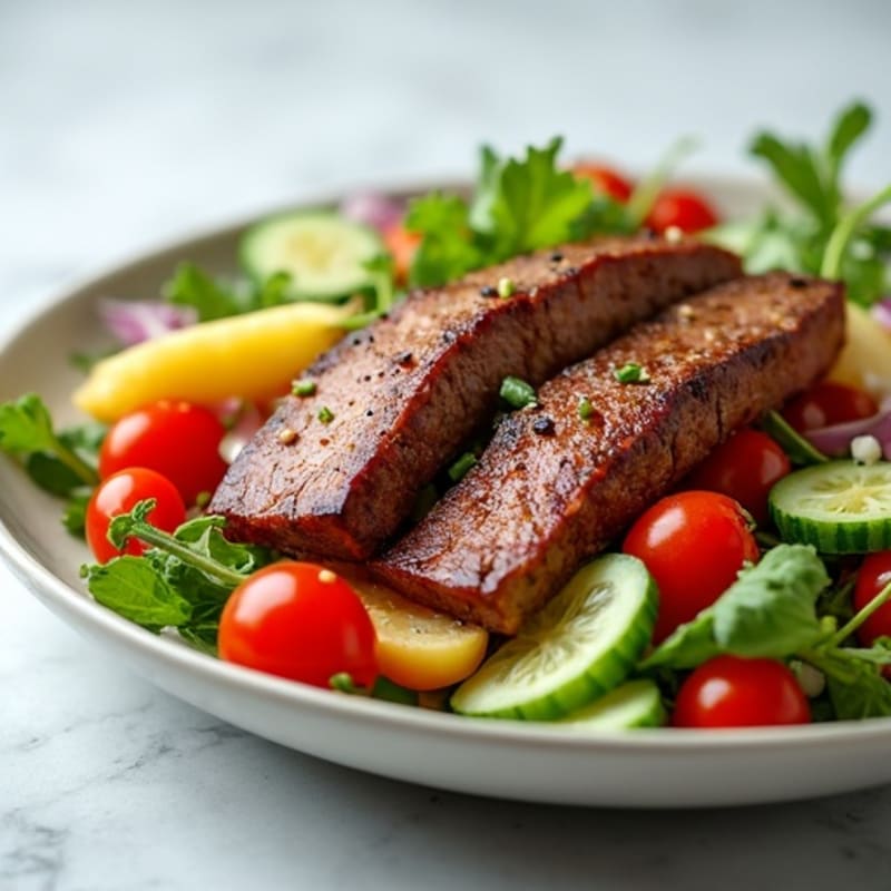 Roasted Beef Strips with Crunchy Vegetable Salad