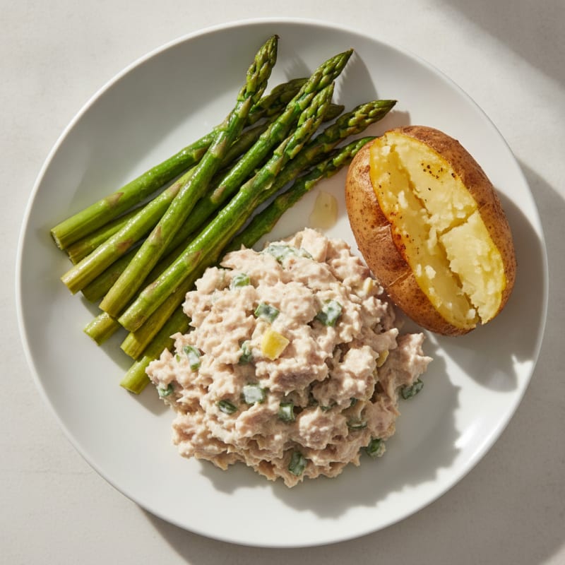 Albacore Tuna Salad with Steamed Asparagus and Russet Potato
