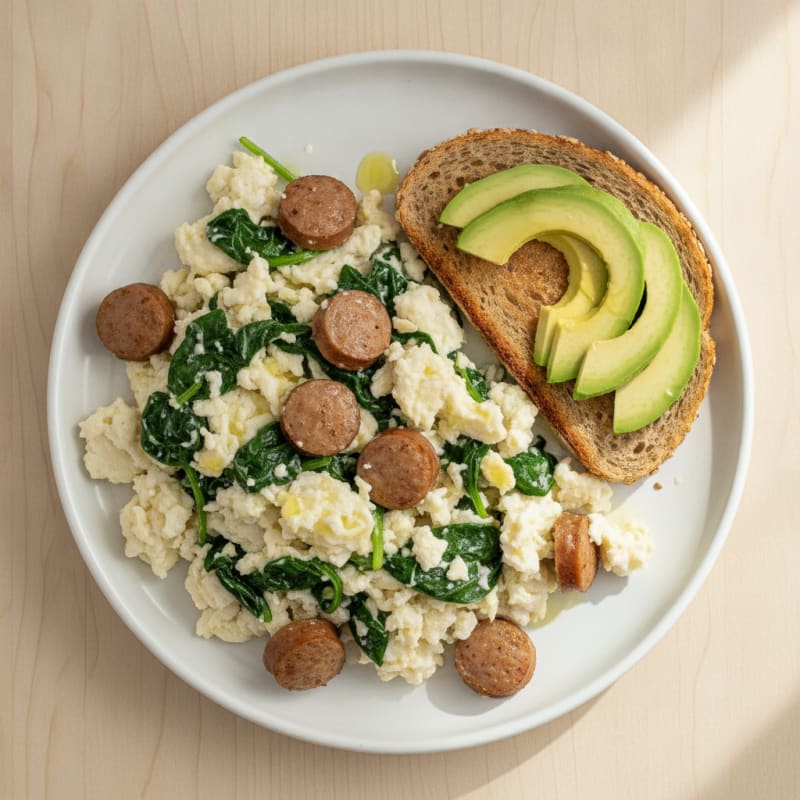 Egg White and Spinach Scramble with Turkey Sausage