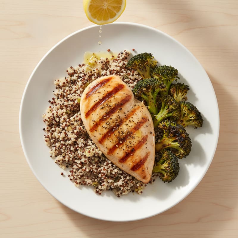 Grilled Chicken Breast with Quinoa and Roasted Broccoli