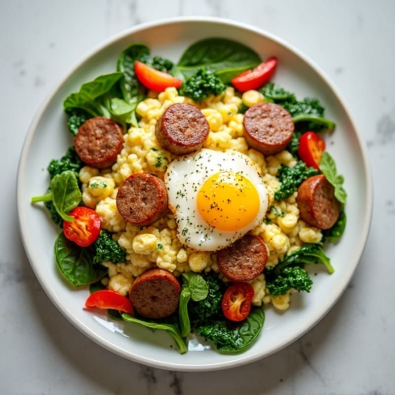 Egg White and Spinach Scramble with Turkey Sausage