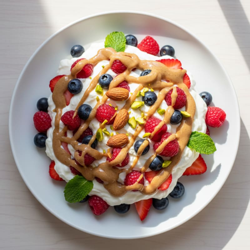 Greek Yogurt Protein Parfait with Mixed Berries and Almond Butter