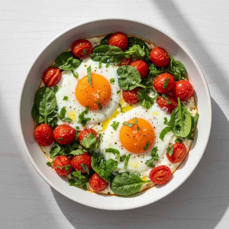 Baked Eggs with Roasted Tomatoes and Herbs