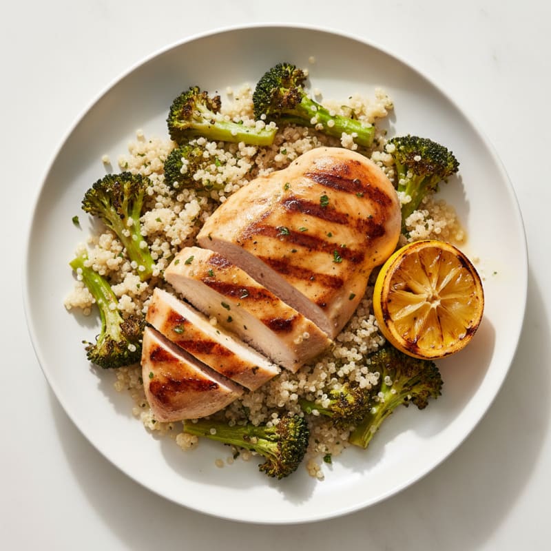 Grilled Chicken Breast with Quinoa and Roasted Broccoli
