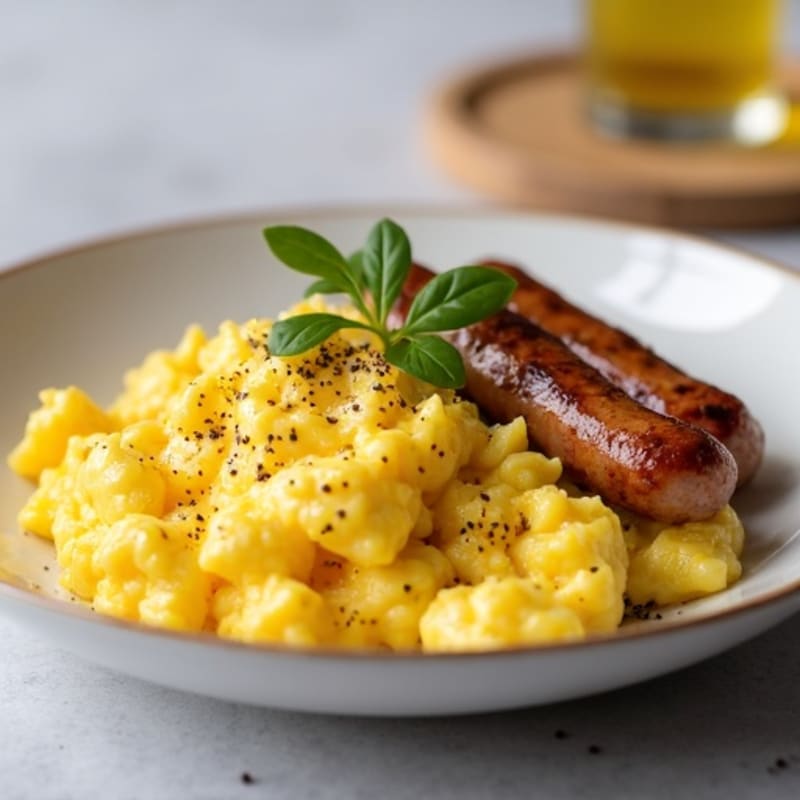 Scrambled Eggs with Seared Turkey Sausage