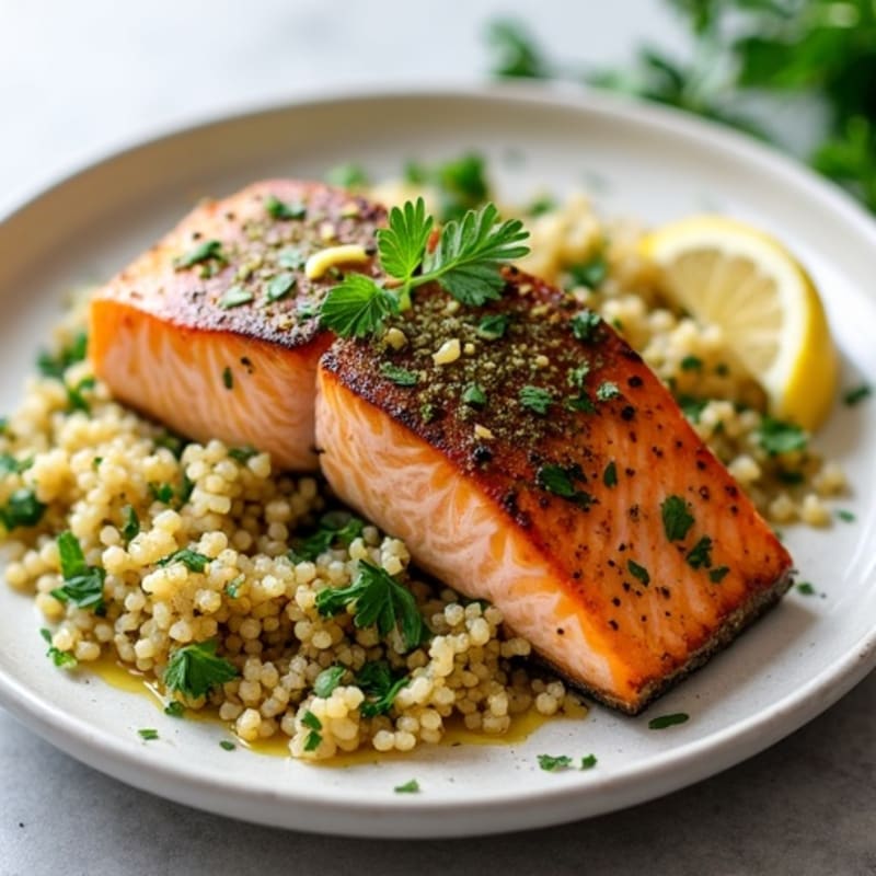 Herb-Crusted Pan Seared Salmon with Quinoa