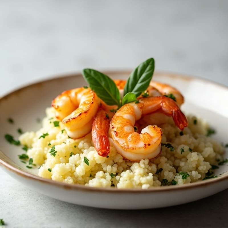 Garlic-Lemon Pan Seared Shrimp with Herb Cauliflower Rice