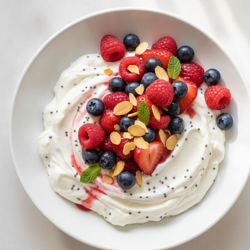 Greek Yogurt Protein Pudding with Mixed Berries