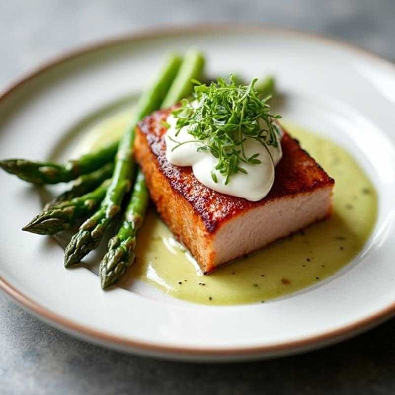 Crispy Seared Ahi Tuna with Creamy Wasabi Mayo and Fresh Roasted Asparagus