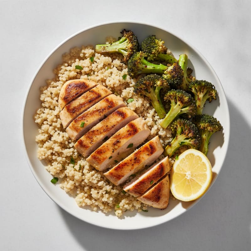 Grilled Chicken and Quinoa Bowl with Roasted Broccoli