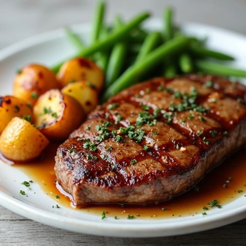 Pan-Seared Steak with Crispy Garlic Roasted Potatoes