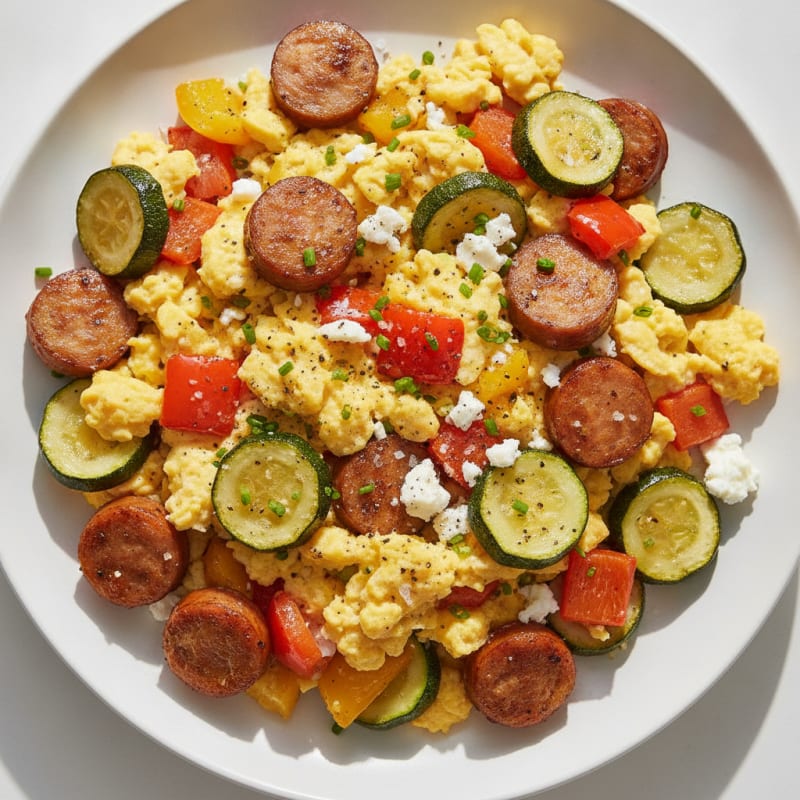 Hearty Scrambled Eggs with Roasted Vegetables