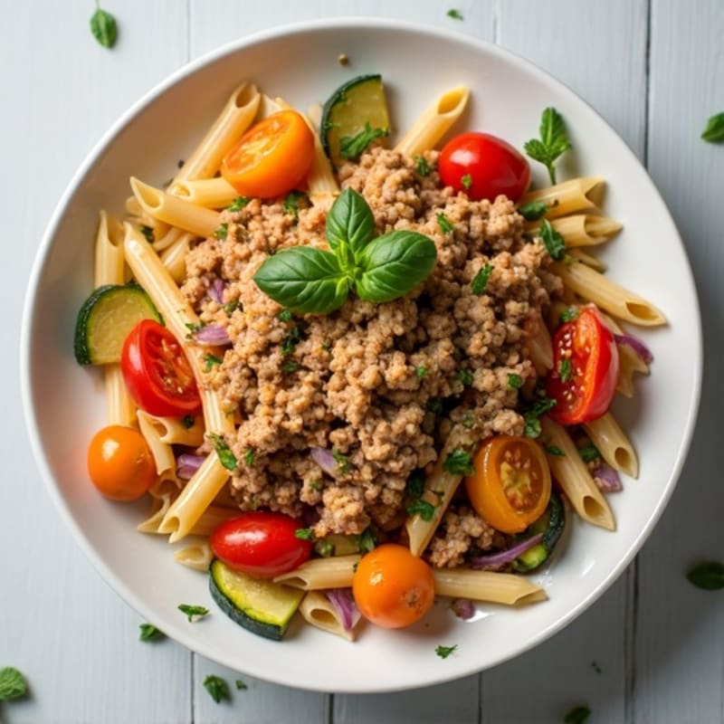 Lean Ground Turkey Whole Wheat Pasta with Roasted Vegetables