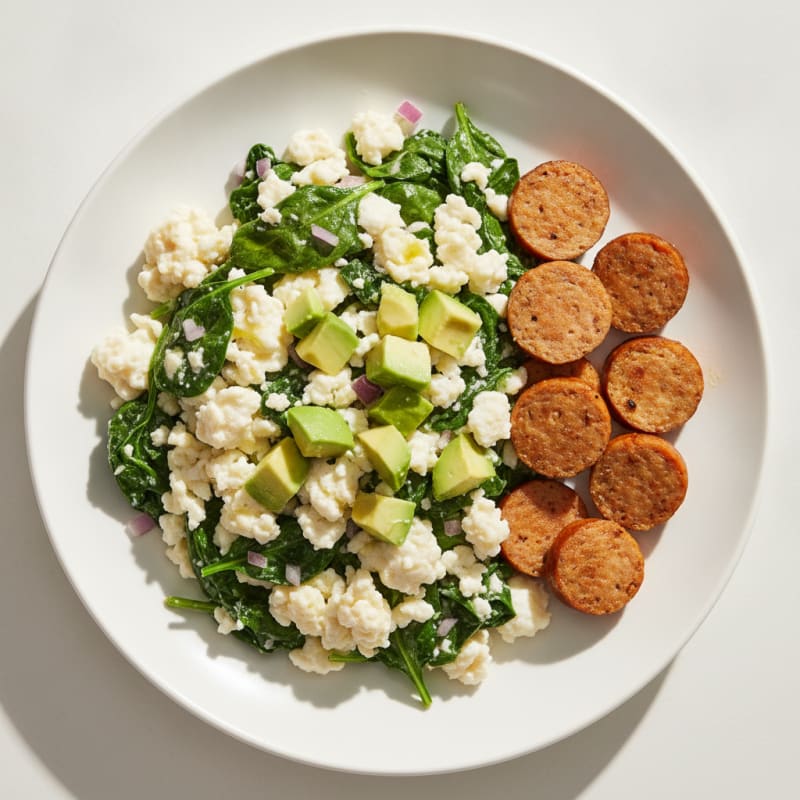 Egg White and Spinach Scramble with Turkey Sausage