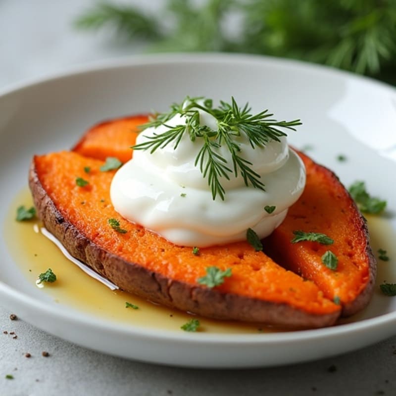 Crispy-Skin Sweet Potato with Greek Yogurt and Herbs