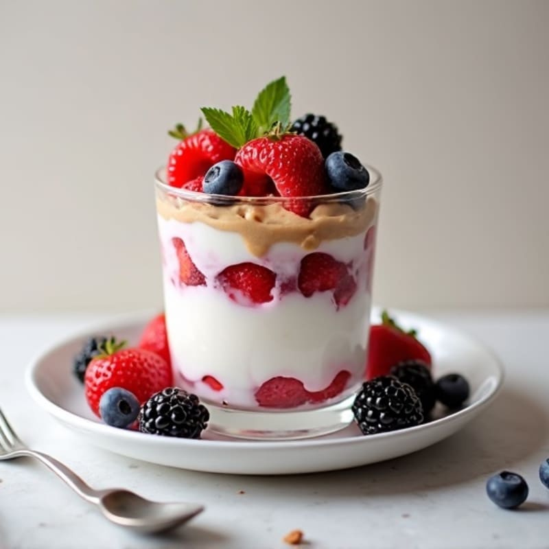 Greek Yogurt Protein Parfait with Mixed Berries and Almond Butter