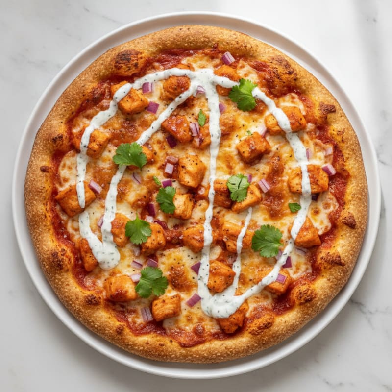 Buffalo Chicken Pizza with Ranch Drizzle
