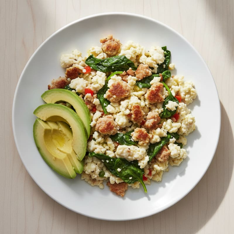 Egg White Scramble with Turkey Sausage and Spinach