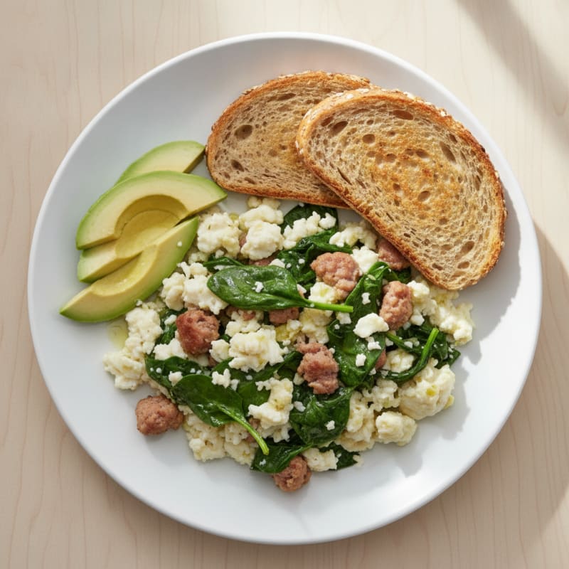 Egg White Scramble with Turkey Sausage and Spinach