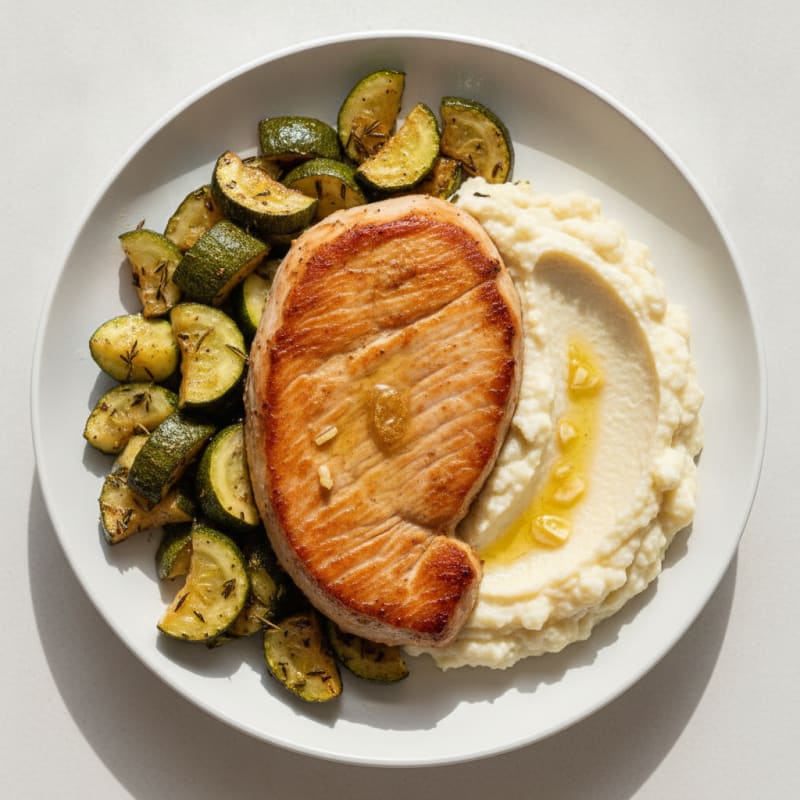 Seared Turkey Breast with Roasted Zucchini and Cauliflower Mash
