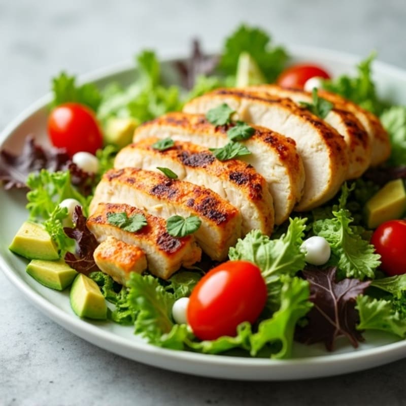 Grilled Chicken Salad with Fresh Greens and Creamy Avocado Dressing