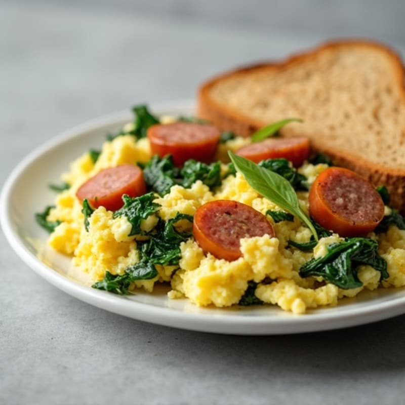 Egg White and Spinach Scramble with Turkey Sausage