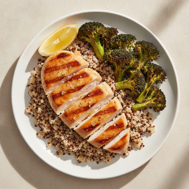 Grilled Chicken Breast with Quinoa and Roasted Broccoli