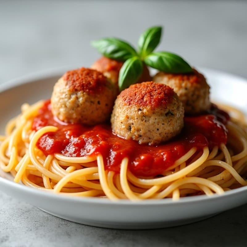 Baked Turkey Meatballs with Whole Wheat Spaghetti and Fresh Marinara