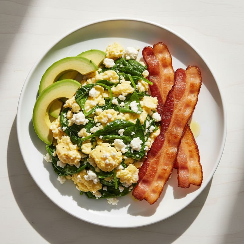 Cottage Cheese Scramble with Spinach and Turkey Bacon