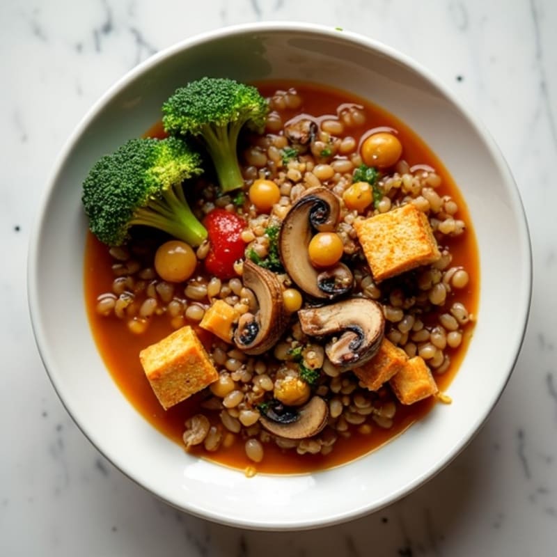 Lentil Mushroom Stew with Roasted Broccoli and Nutritional Yeast