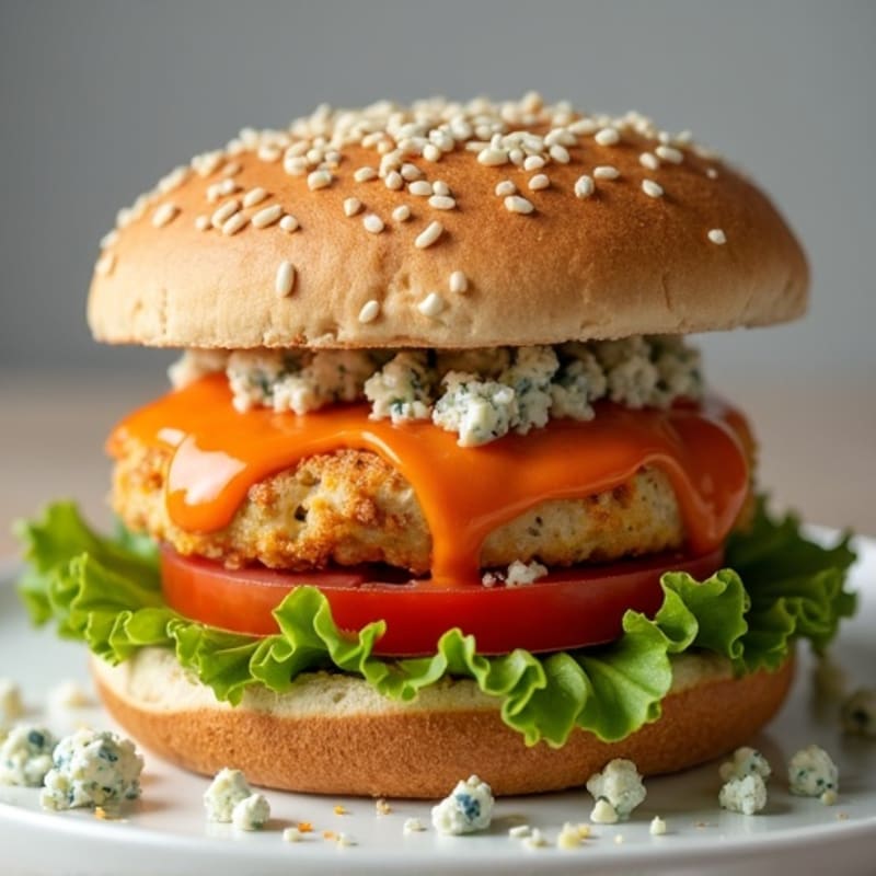 Lean Ground Chicken Buffalo Burgers with Blue Cheese Crumbles