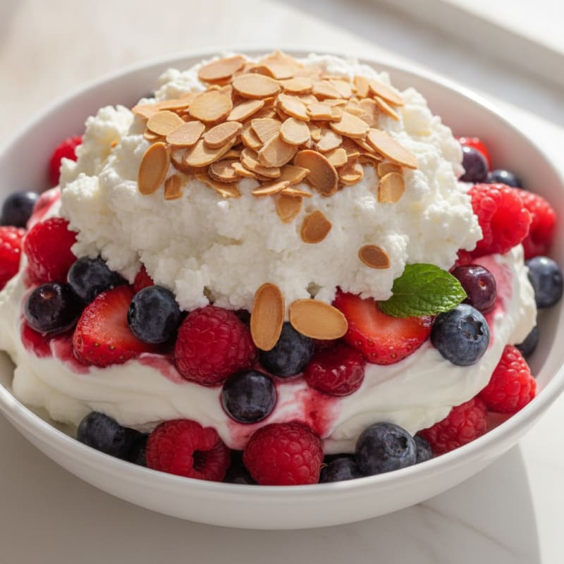 Greek Yogurt Protein Parfait with Mixed Berries and Almonds