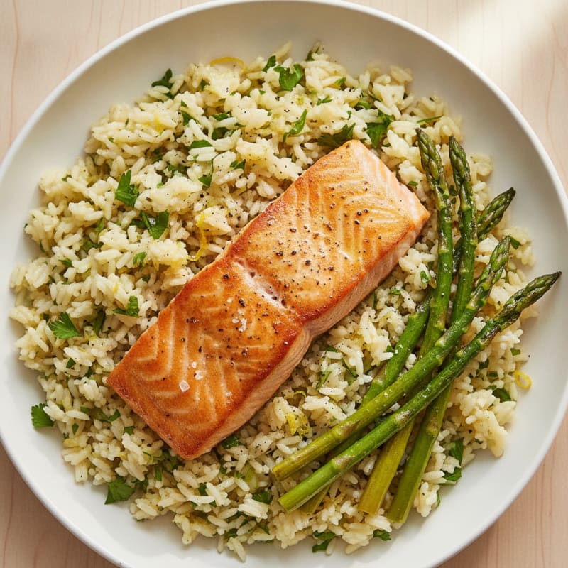 Pan-Seared Salmon with Lemon-Herb Rice