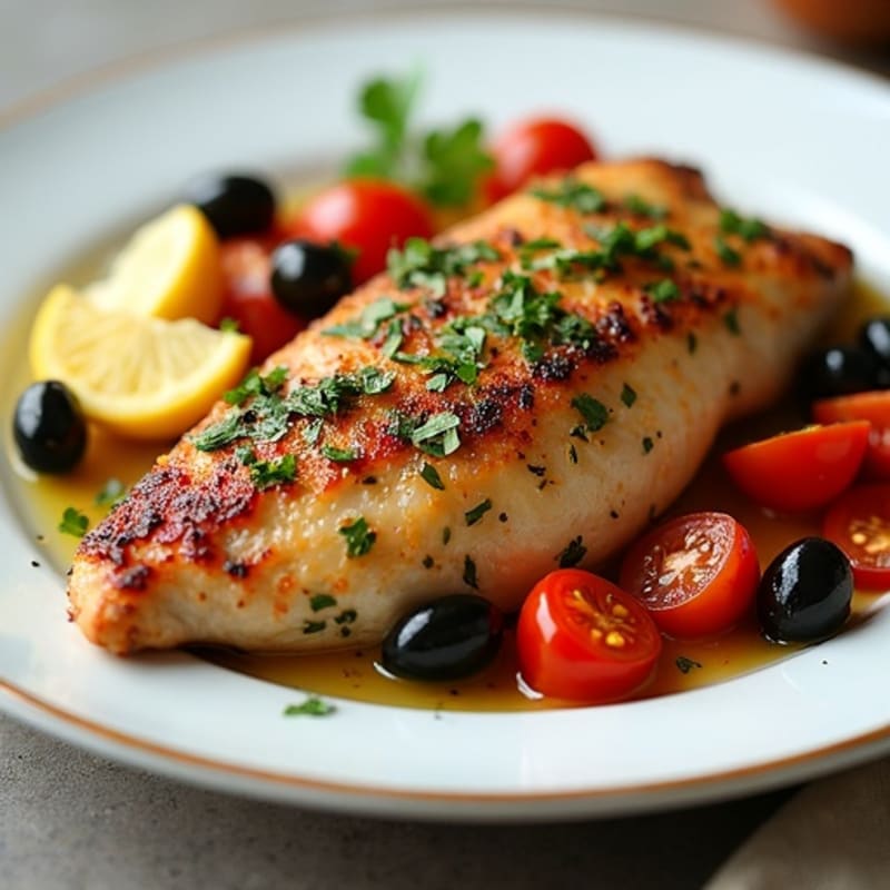Crispy Herb-Roasted Chicken with Olive and Tomato Salad