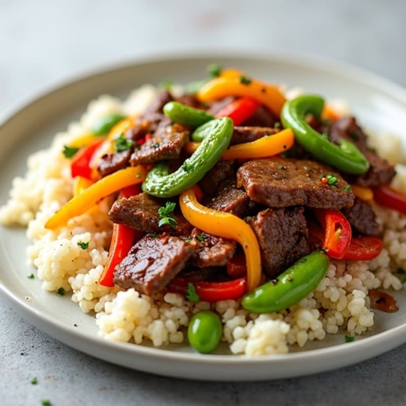 Lean Beef Stir Fry with Bell Peppers and Cauliflower Rice