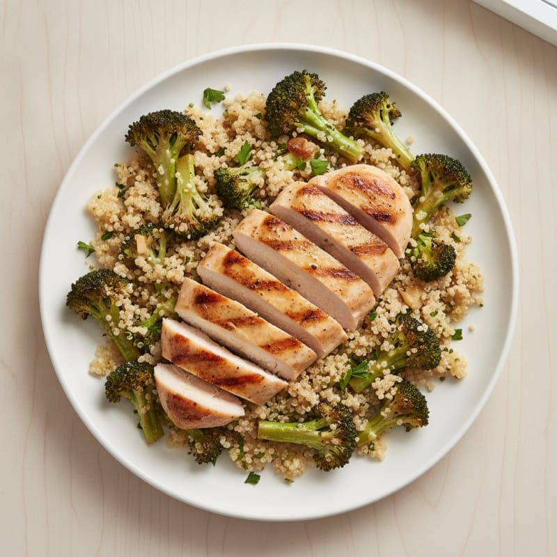 Grilled Chicken Breast with Quinoa and Roasted Broccoli